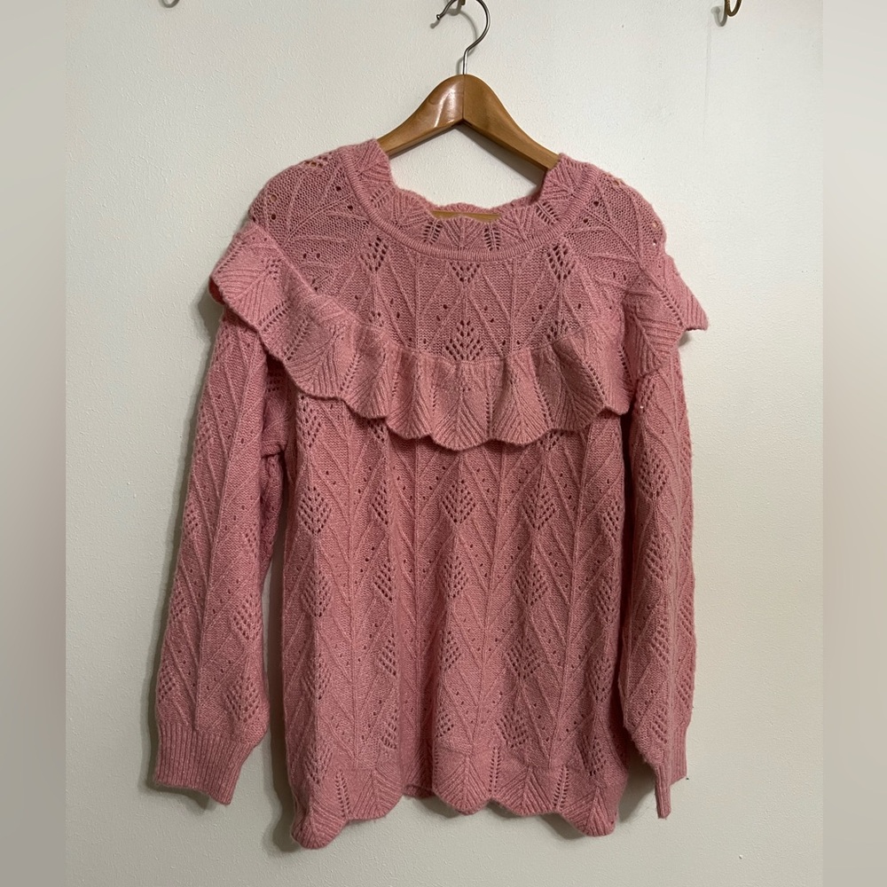 CUPCAKE Blush Pink Ruffle Knit Sweater — Women’s XL